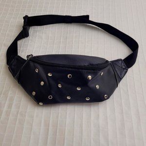 Black pleather belt bag. Unisex.